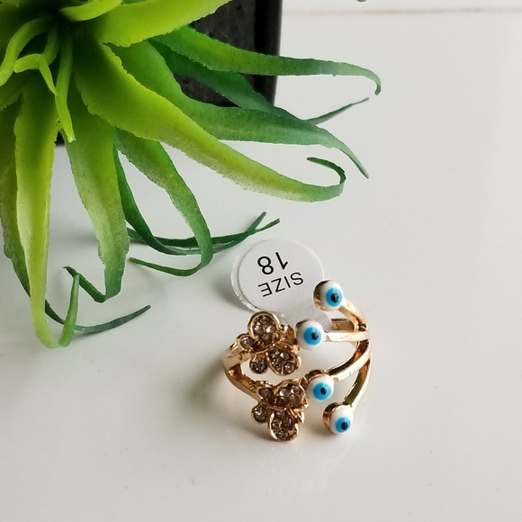 Evil Eye Butterfly Rhinestone Protection Gold Ring New size 8 - Picture 2 of 3